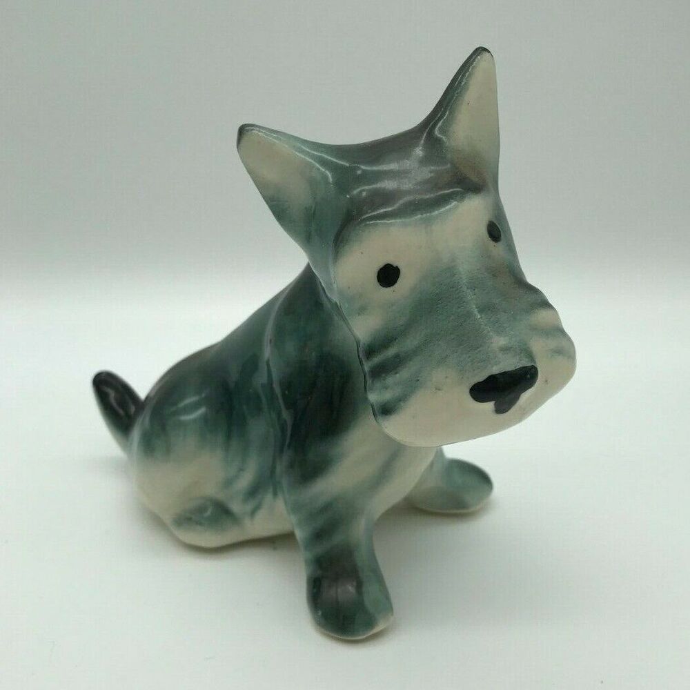 Vintage Scottie Dog Ceramic Figurine Black & Gray Puppy Scottish Terrier Dog - Picture 2 of 11